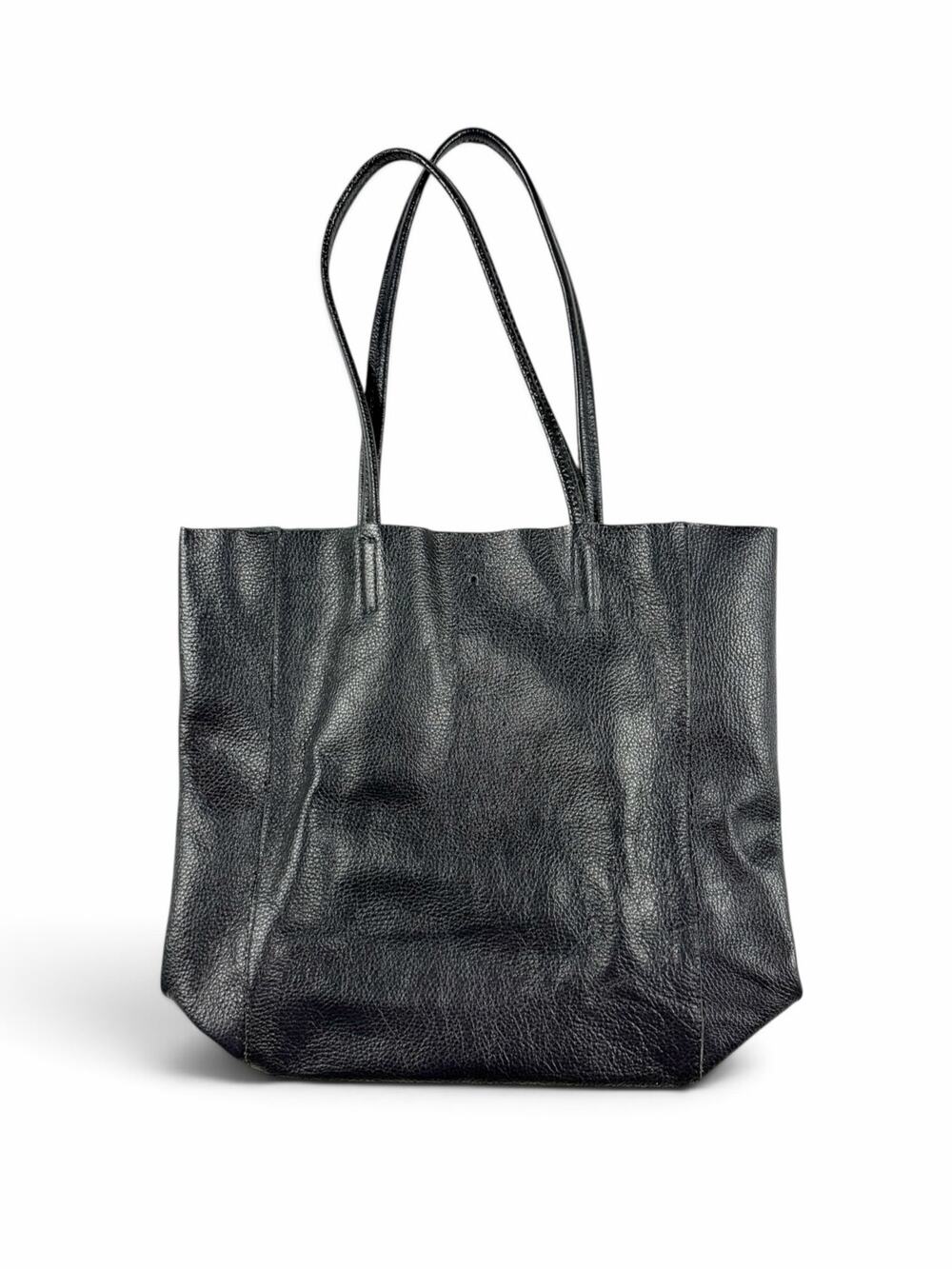 Borse in Pelle Italian Leather Tote Bag Black Pebbled Leather Made in Italy